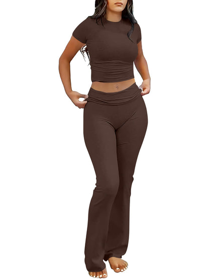 Coordinated outfit — ANRABESS lounge set with crop top and flare leggings pants