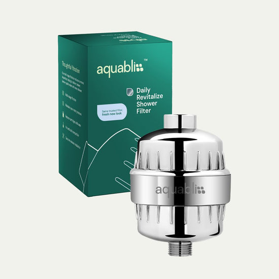 Aquabliss shower filter - reduces dry skin and improves hair and nails. Chrome finish.