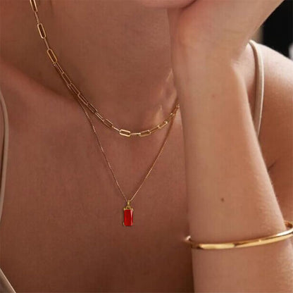 Pls Back dainty gold charm necklace — non tarnish with cubic zirconia emerald pendant