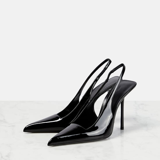 Shoes — Women's pointed toe stiletto slingback pumps in patent leather