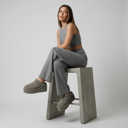 CUSHIONAIRE Huggy-2 platform slippers — cozy suede slip-on ankle boots for indoor outdoor wear
