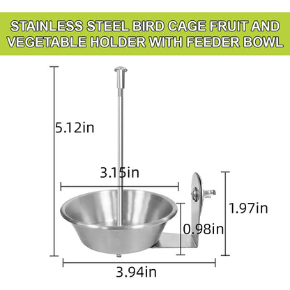 Set of 1 Bird Cage Feeder for Vegetable & Fruit, Parrot Fruit Holder with Dish Bowl Design to Keep Clean, No Mess Bird Food Veggies Skewer for Parakeets, Cockatiels, Lovebirds, Budgies, Conures