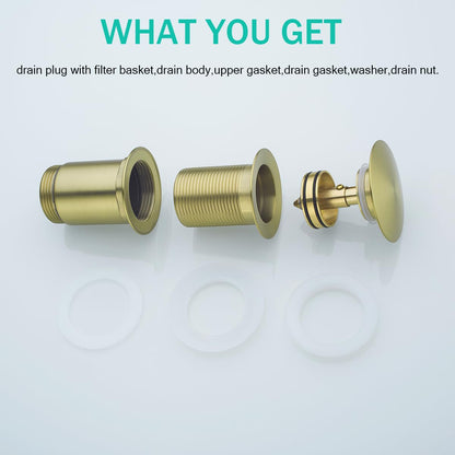SEABEFORE All Metal Bathroom Sink Drain,Pop-up Drain with Detachable Basket Stopper,Anti-Clogging Drain Strainer,Hair Catcher,for Vanity Vessel Sink Without Overflow,Brushed Gold,SE83997PB-BG