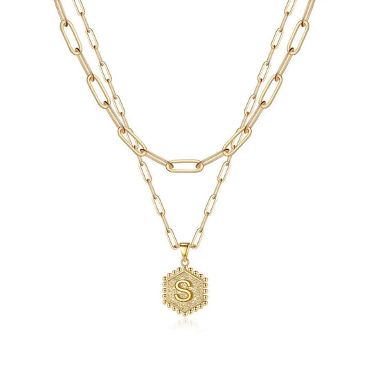 Necklace — Dainty initial design in 14K gold-plated finish by M MOOHAM