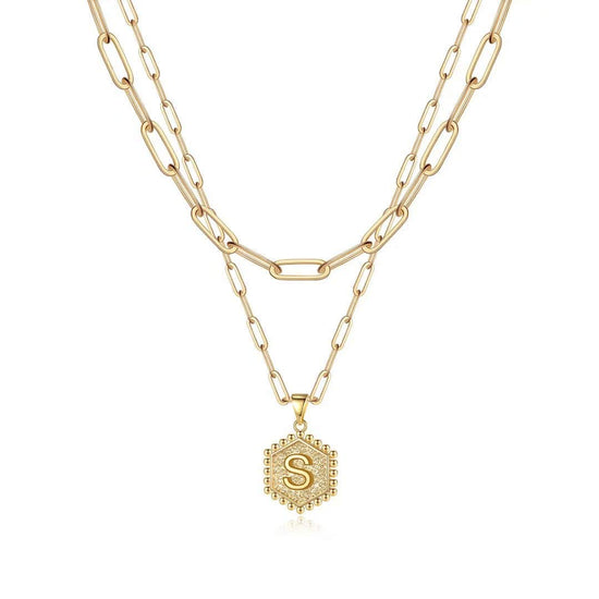 Necklace — Dainty initial design in 14K gold-plated finish by M MOOHAM