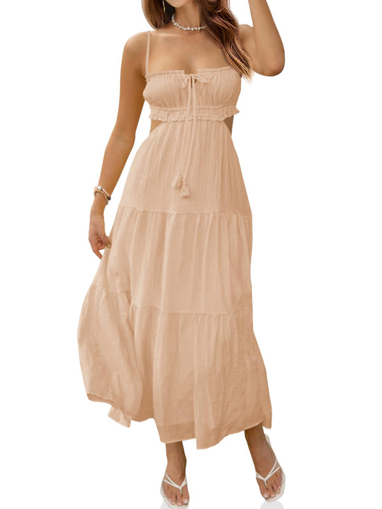 Fisoew women’s spaghetti strap maxi dress - backless flowy design