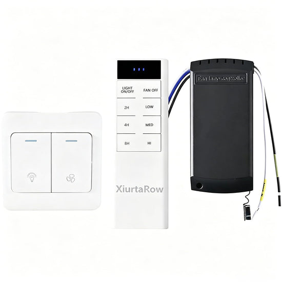 XiurtaRow Ceiling Fan Remote Control Kit, Dual Control Wall Switch & Handheld Remote with Receiver, 3-Speed Light Dimmer Timer, Universal Replacement for Harbor Breeze Hampton Bay AC Motor Fans