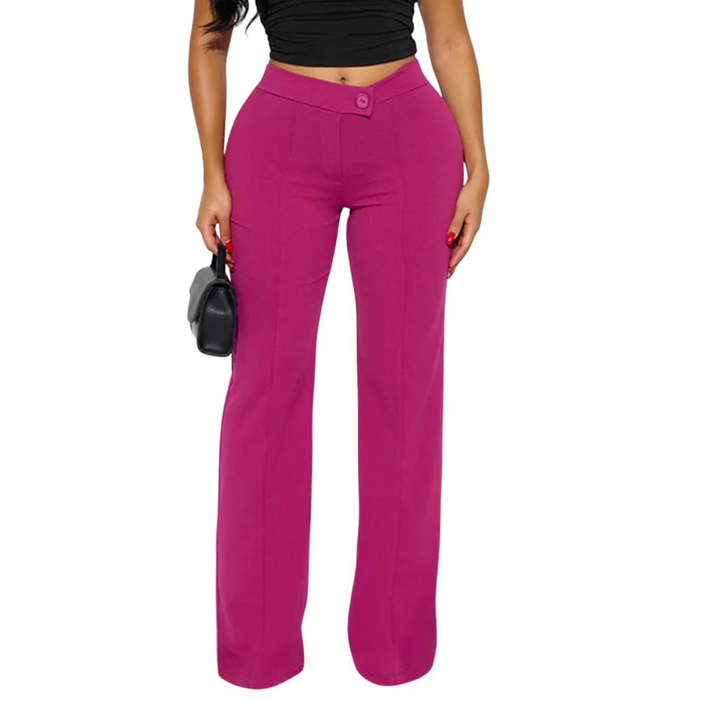 Charyeah Wide Leg Work Pants for Womens High Waisted Pants Business Office Trousers Straight Leg Pants for Curvy Bottom (US, Alpha, Small, Regular, Regular, Rose Red)