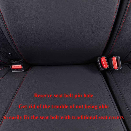 EKR seat covers for 2015-2020 Ford F150 and 2017-2022 SuperDuty, leather black with red trim