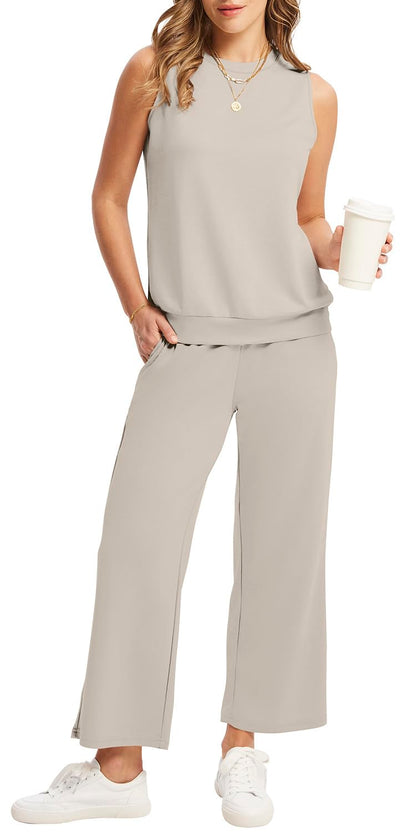 WIHOLL coordinated outfit — summer two piece set with wide leg crop pants
