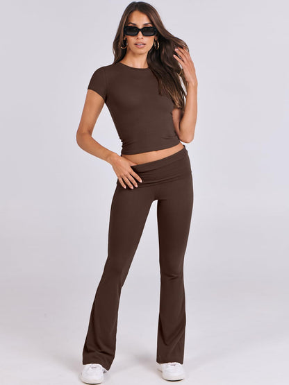 Coordinated outfit — ANRABESS lounge set with crop top and flare leggings pants