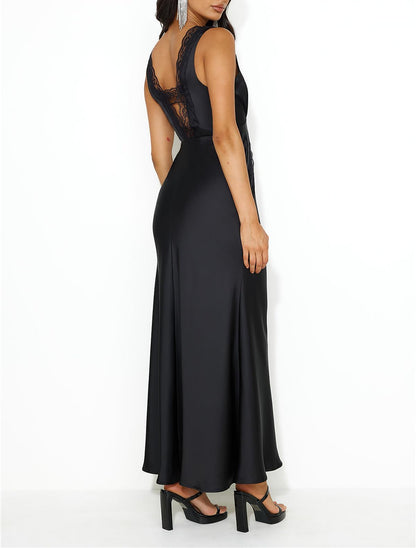 BAGONE summer satin lace backless wedding guest maxi dress with open back design