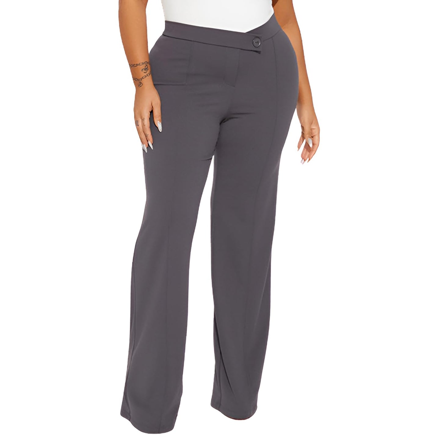Charyeah Wide Leg Work Pants for Womens High Waisted Stretchy Pants Wrinkle Free Business Office Trousers Grey