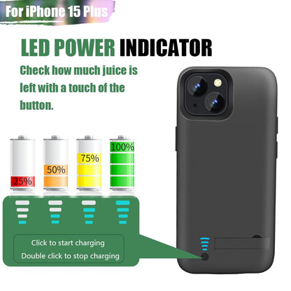 Sitong battery case — 5000mAh rechargeable for iPhone 15 Plus, black