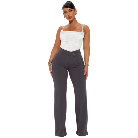 Charyeah Wide Leg Work Pants for Womens High Waisted Stretchy Pants Wrinkle Free Business Office Trousers Grey