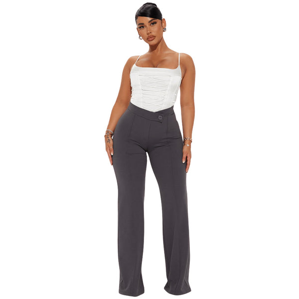 Charyeah Wide Leg Work Pants for Womens High Waisted Stretchy Pants Wrinkle Free Business Office Trousers Grey