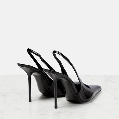 Shoes — Women's pointed toe stiletto slingback pumps in patent leather