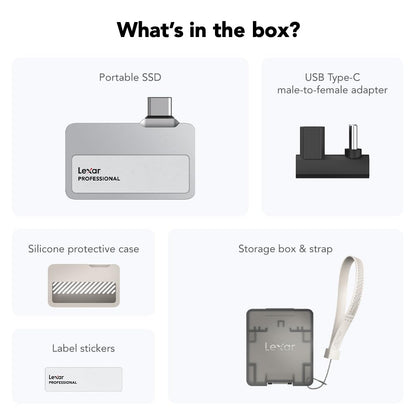 Lexar Professional Go portable SSD - Supports Apple 4K 60fps ProRes, up to 1050MB/s speed.