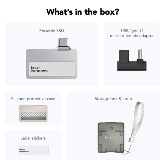 Lexar Professional Go portable SSD - Supports Apple 4K 60fps ProRes, up to 1050MB/s speed.