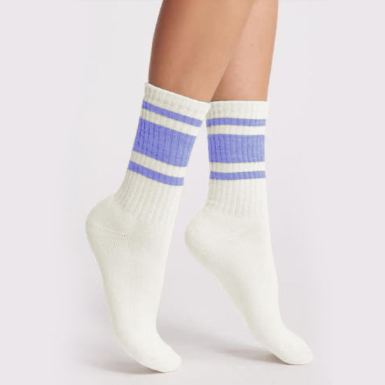 Fszsaa striped crew socks - sporty cotton tube socks for women
