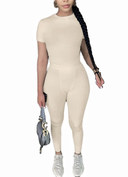 AYWA coordinated outfit — fitted crew neck tee and high waist leggings set