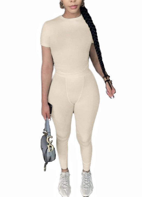 AYWA coordinated outfit — fitted crew neck tee and high waist leggings set