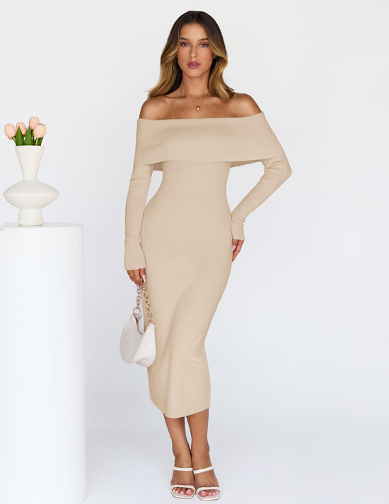 MEROKEETY women's winter off shoulder bodycon sweater dress in elegant style