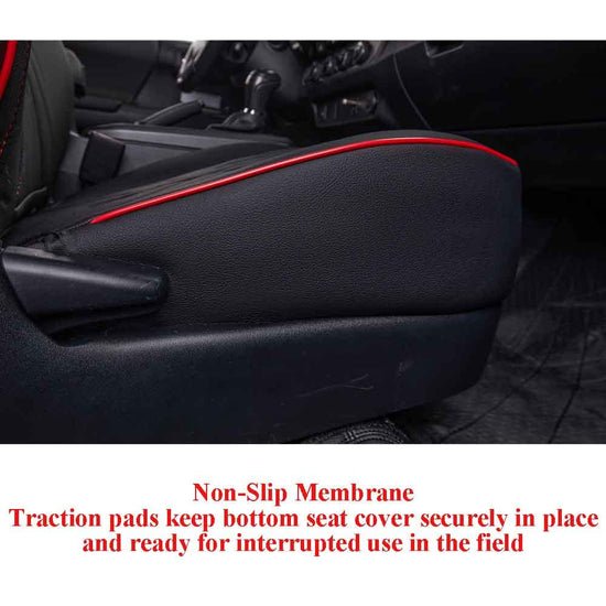 EKR seat covers for 2015-2020 Ford F150 and 2017-2022 SuperDuty, leather black with red trim