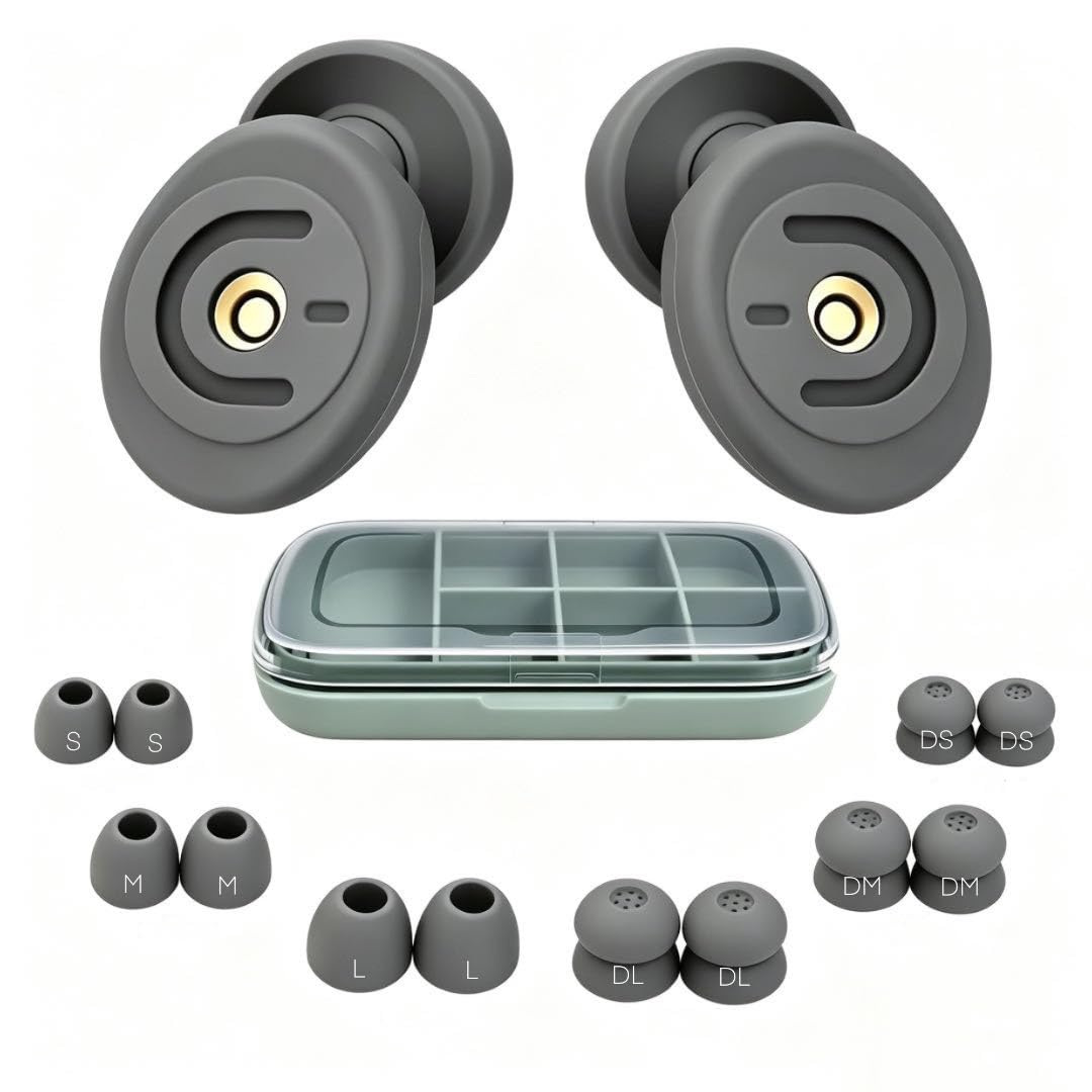 Soft Reusable Silicone Sleep Ear Plugs,50dB Noise Reduction Single & Double Layer S/M/L Tips,Noise Block for Snoring Side Sleepers Airplane Concert Shooting with Storage Case