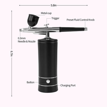 Airbrush Kit Air Brush Kit With Air Compressor Nail Charms Wireless Air Brush for Barber, Nail Art, Makeup, Model Painting (Black)