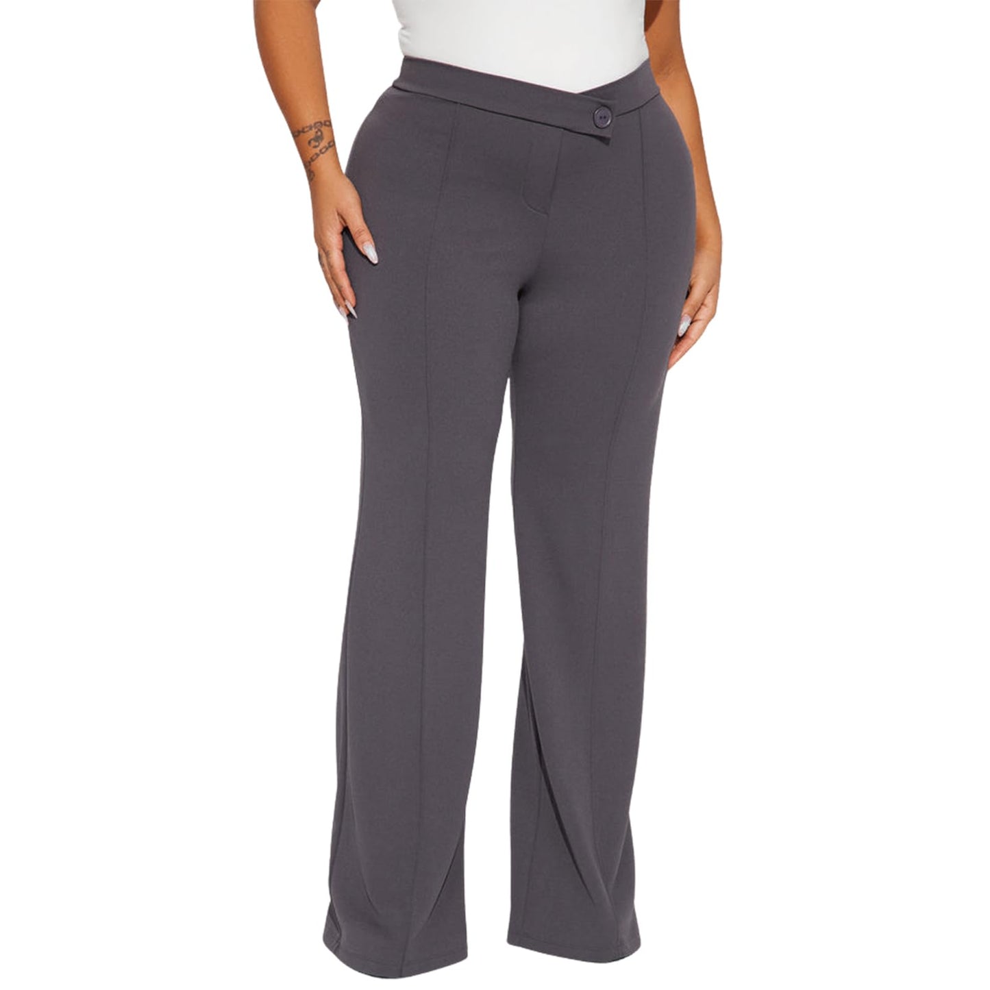 Charyeah Wide Leg Work Pants for Womens High Waisted Stretchy Pants Wrinkle Free Business Office Trousers Grey