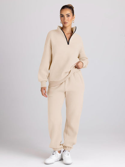 Track suit — Trendy Queen half zip lounge set with pockets