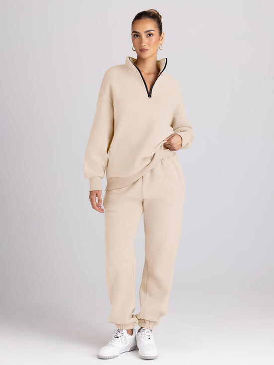Track suit — Trendy Queen half zip lounge set with pockets