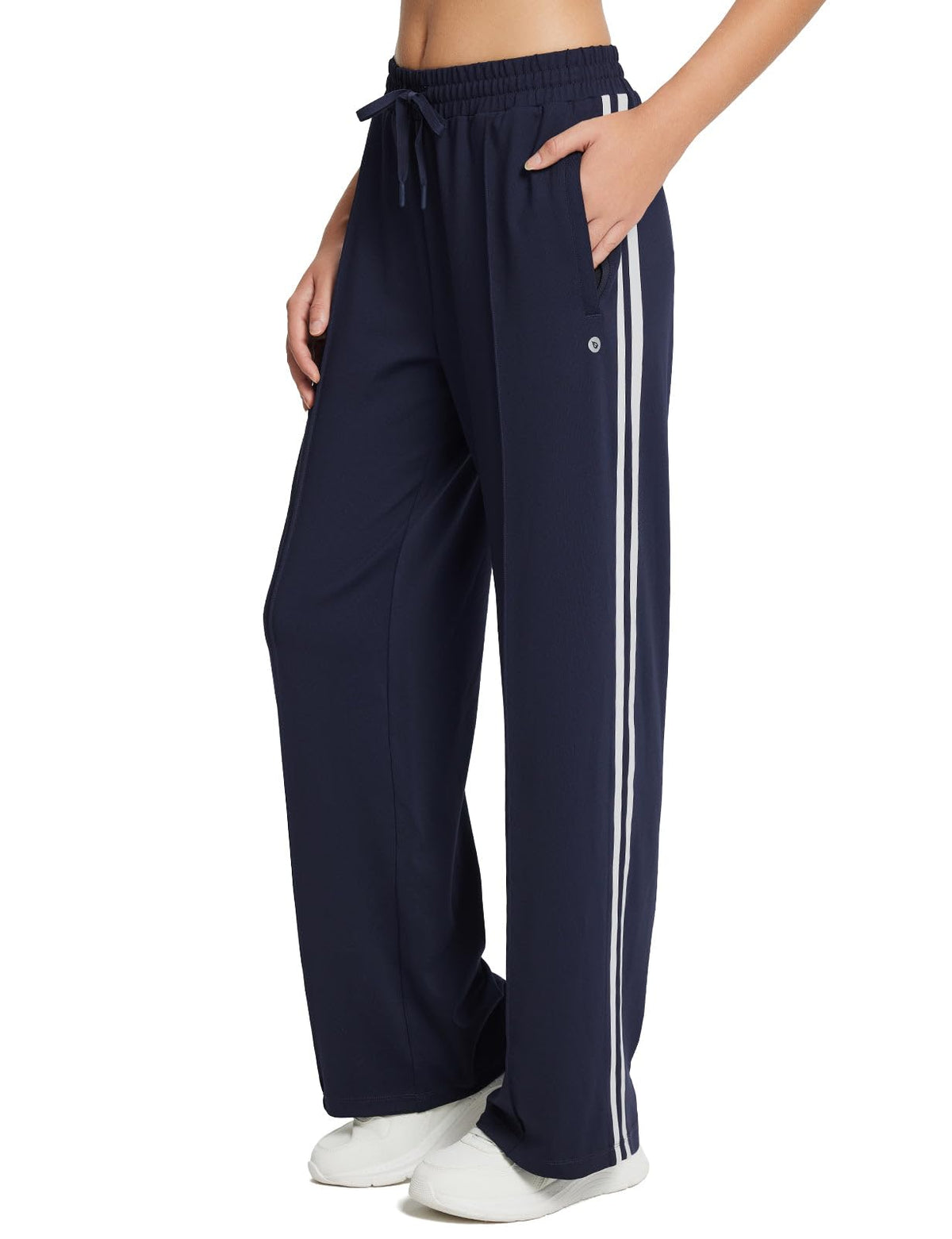 Baleaf womens track pants - Straight leg with zipper pockets and striped design
