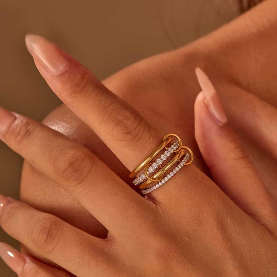 Canboer ring set — 14K gold plated interlocked stackable rings for women