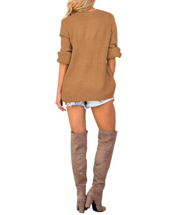 LookbookStore women's sweater - Knit long sleeve faux wrap surplice v neck top