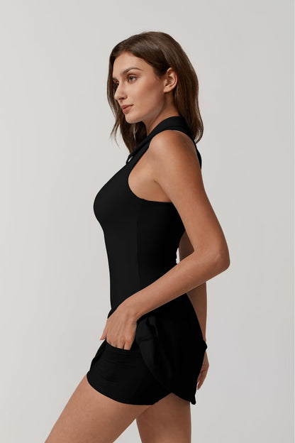 QINSEN dress with zip front and built-in shorts and pockets for golf and tennis