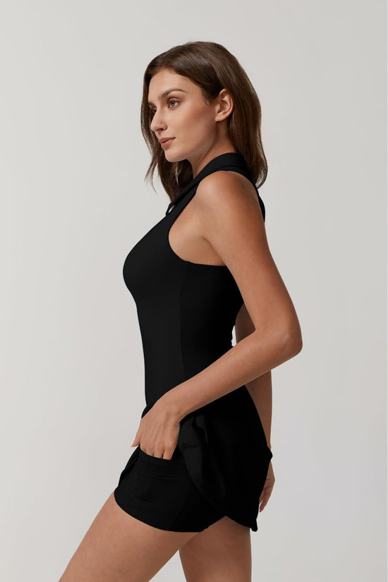 QINSEN dress with zip front and built-in shorts and pockets for golf and tennis