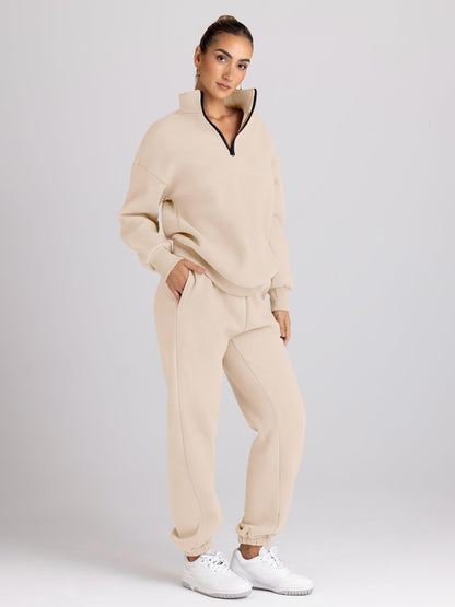 Track suit — Trendy Queen half zip lounge set with pockets