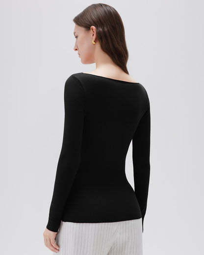 SUUKSESS fitted long sleeve shirt with boat neck in cashmere blend