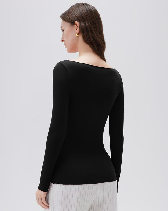 SUUKSESS fitted long sleeve shirt with boat neck in cashmere blend