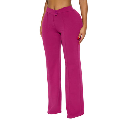 Charyeah Wide Leg Work Pants for Womens High Waisted Pants Business Office Trousers Straight Leg Pants for Curvy Bottom (US, Alpha, Small, Regular, Regular, Rose Red)