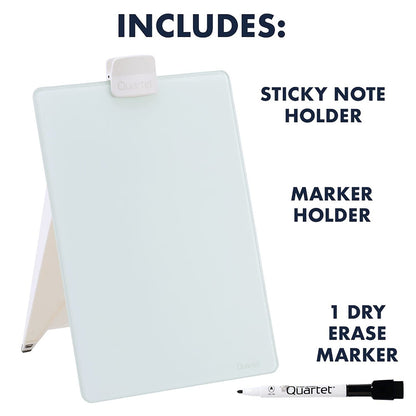 Quartet dry erase board - Desktop glass pad with removable clip and marker, white GDE119