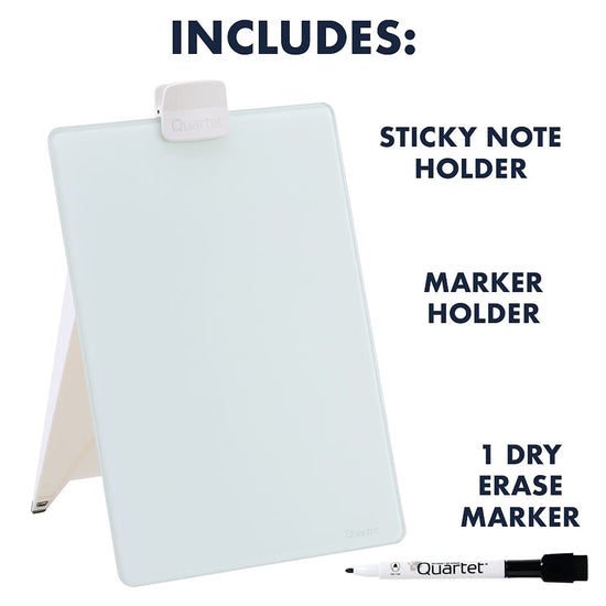 Quartet dry erase board - Desktop glass pad with removable clip and marker, white GDE119