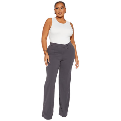 Charyeah Wide Leg Work Pants for Womens High Waisted Stretchy Pants Wrinkle Free Business Office Trousers Grey