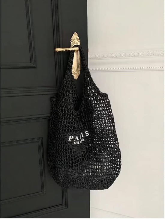 POOOPSSD woven tote bag - foldable large capacity beach shoulder bag for holiday