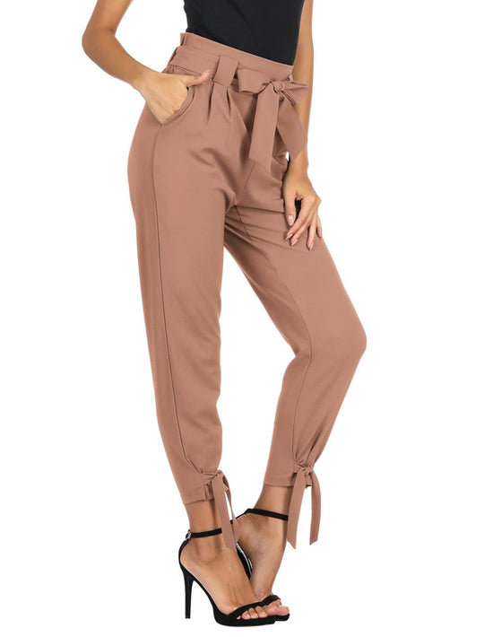 Grace Karin cropped paper bag pants with pockets and bow-knot detail