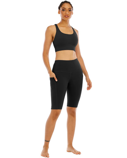 WHOUARE biker yoga shorts with pockets for women, high waisted tummy control shorts