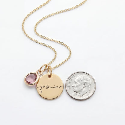 MignonandMignon personalized name necklace with birthstone - custom engraved gold pendant for women