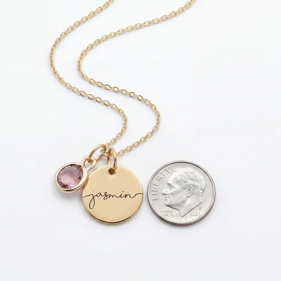 MignonandMignon personalized name necklace with birthstone - custom engraved gold pendant for women